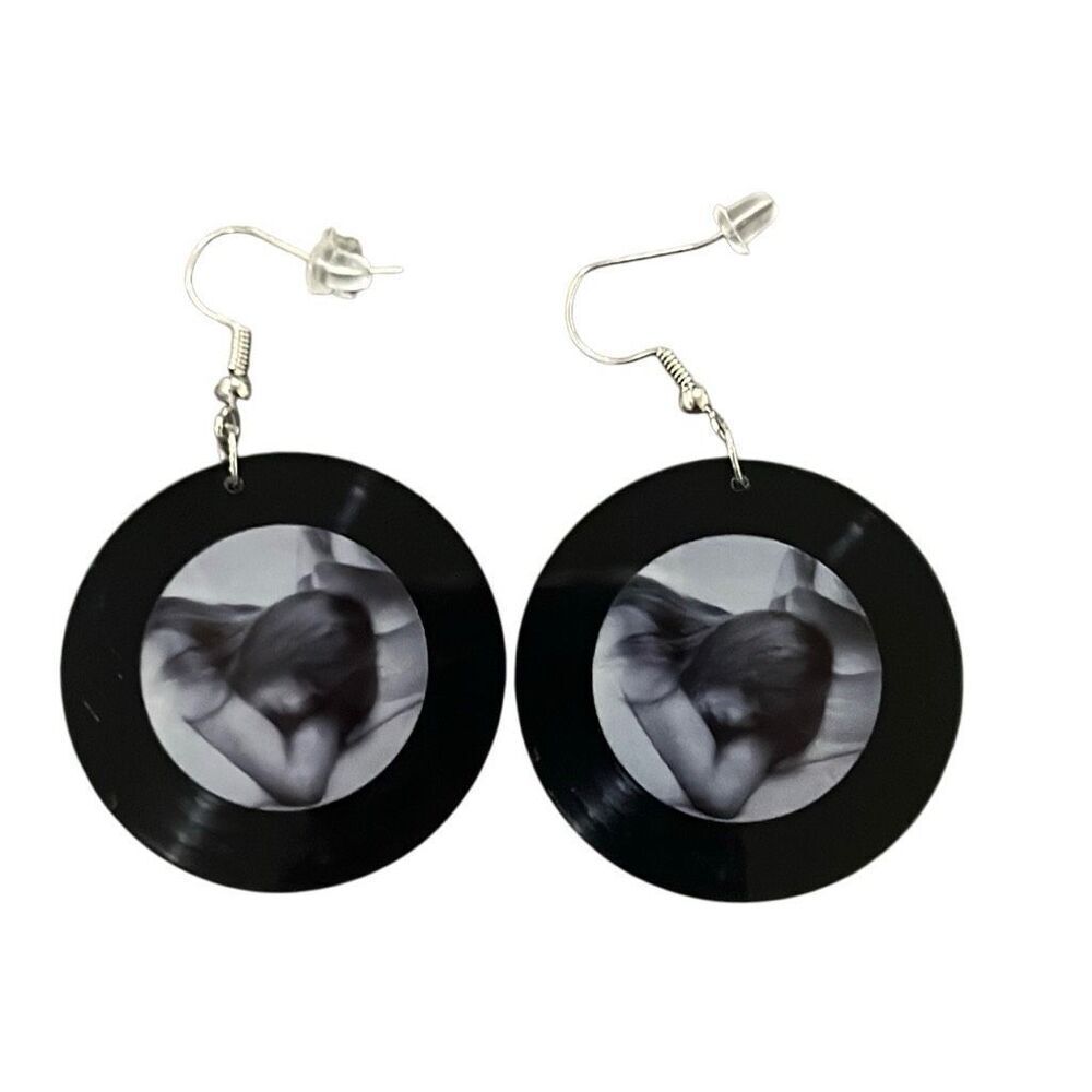 Taylor Swift‎ Grey Black Record Fashion Earrings NEW Lightweight Resin